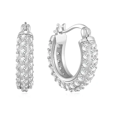 Image of Philip Jones Silver Plated 20mm Pave Hoop Earrings Created with Zircondia® Crystals