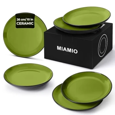 Image of MIAMIO 6 x Plate/Dinner Plate Set Stoneware Ceramic Tableware Le Papillon Collection (Green, 26 cm)