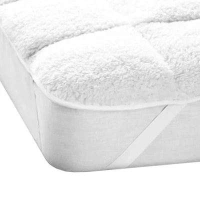 Image of Luxury Super Soft Sherpa Fleece Teddy Mattress Topper Thermal Bed Protector 3cm Thick Enhancers, Fluffy Stitch Elastic Corner Straps 2Inch Deep Fitted Toppers Warm Cosy White Sheet (Super King)