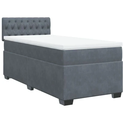 Image of vidaXL Box Spring Bed with Mattress Dark Grey 100x200 cm Velvet