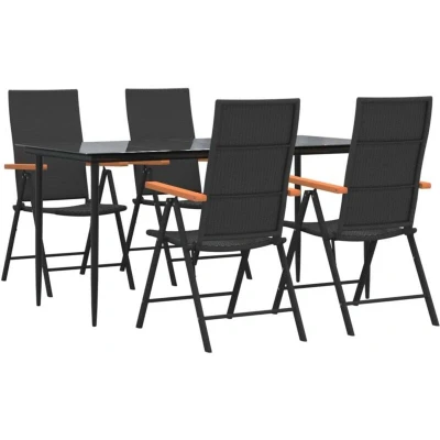 Image of vidaXL 5 Piece Garden Dining Set Black and Brown Poly Rattan