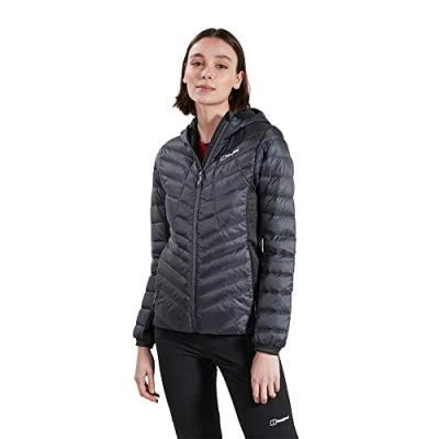 Image of Berghaus Women&#039;s Tephra Stretch Reflect Down Jacket, Extra Warmth, Stylish Fit, Grey Pinstripe/Jet Black, 14