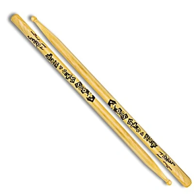 Image of Zildjian Artist Series Hickory Drumsticks Travis Barker Wood Tip &#039;Stars &amp; Straps&#039; Logo