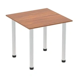 Image of Impulse 800mm Square Table Walnut Top Brushed Aluminium Post Leg