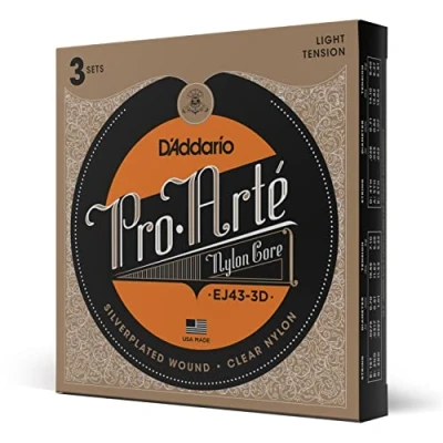 Image of D&#039;Addario Guitar Strings Pro Arte Classical EJ43 3D Nylon Silver Plated Wound, Core Light Tension, Pack of 3
