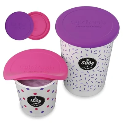 Image of Qikfresh Reusable Silicone lids for yoghurt pots lid suitable almost all 150g 500g Leak proof &amp; airtight cling set (2 pieces)