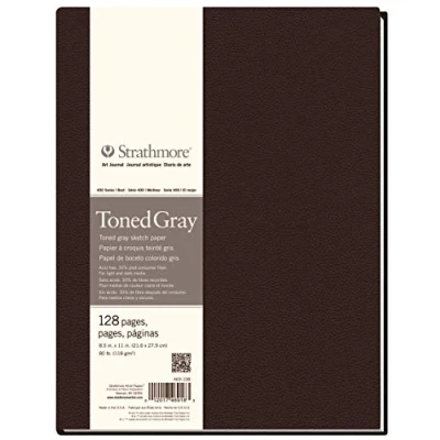 Image of Strathmore 400 Toned 118gsm Paper Hardbound Sketchbook, Fine Grain, 8.5 x 11 in, 64 Sheets, Ideal for Professionals &amp; Students