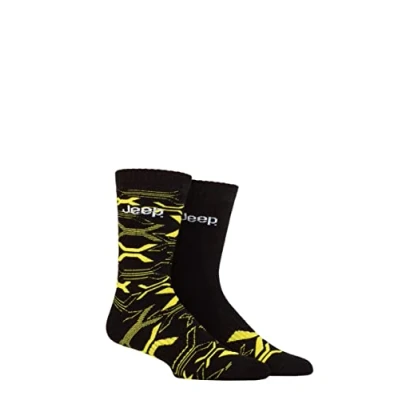 Image of Mens 2 Pair Jeep Heavy Cushioned Bamboo Boot Socks Black / Sunshine 6 11