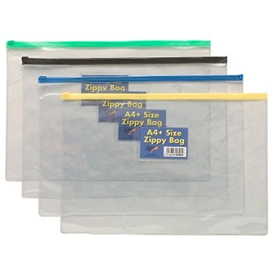 Image of A4 + Plastic Clear Zippy Bag Document Storage Folder Wallet Green
