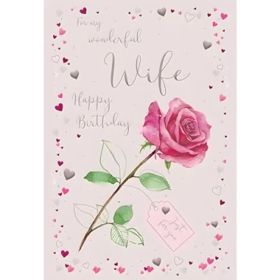 Image of Wonderful Wife Birthday Card Rose with an Embossed Foil Flitter Finish by ICG