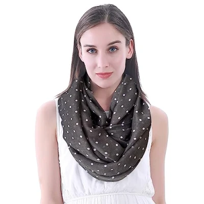 Image of Lina &amp; Lily Polka Dot Print Women&#039;s Infinity Scarf Snood Lightweight (Dark Grey)