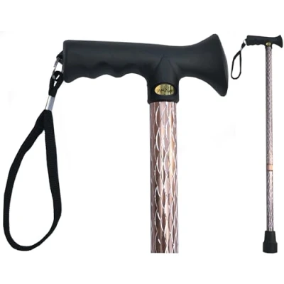 Image of TAMAKA® Rose Gold Premium Ladies Engraved Etched Adjustable Walking Stick Cane with Soft Grip Gel Ergonomic Handle for Women Sparkly Glitter Design Petite or Tall 25.5 35.5