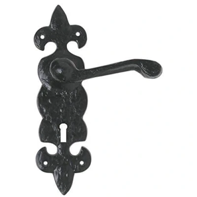 Image of Black Antique FLEUR DE LYS Lever Lock Door Handles from EUROART