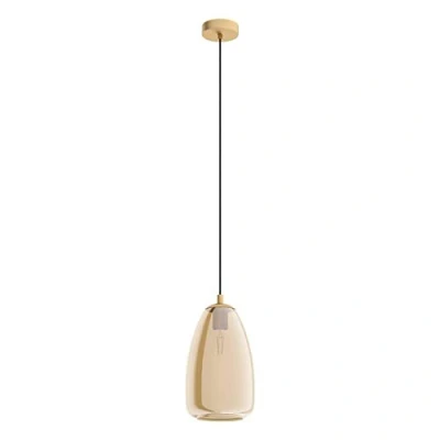 Image of EGLO Pendant lighting Alobrase, ceiling light fitting, hanging lamp for dining room made of brushed brass metal and glass in amber colour, E27 socket, Ø 7.9“