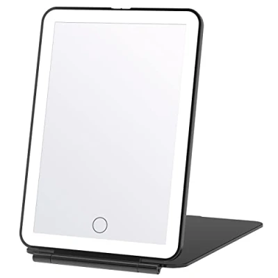 Image of FASCINATE LED Travel Makeup Mirror Rechargeable, Portable Vanity with 3 Color 72 Lighting,Touch Sensor Dimming, Tabletop Cosmetic Perfect for Travel, Camping