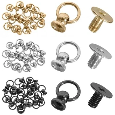 Image of 60 Set O Ring Screw Rivets, 8 mm Head Button Stud Rivets with Cap, Rivet Back Round Pacifier Shape, Pull for DIY Leather Craft Purse Phone Handbag