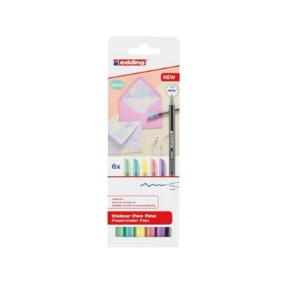 Image of edding 1200 colour pen fine set of 6 pastel colours round nib 1 mm felt for drawing and writing brush pens drawing, writing, colouring, sketch pens, art