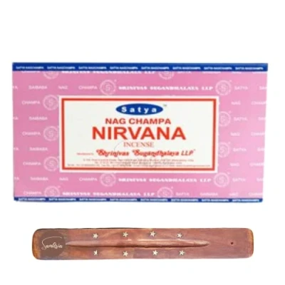 Image of Satya Nag Champa Nirvana incense sticks x12 pack with SAMASIA holder Used for Niomatherapy, Spa, Yoga, Weddings, Meditation, Healing, Positivity and Relaxation