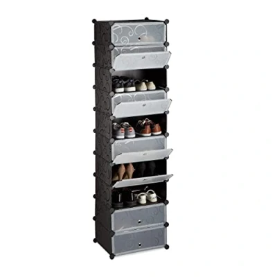 Image of Relaxdays 10 Tier Shoe Rack, Large Cabinet, Stacking Organizer, Space Saver, app. 176 x 49 x37 cm, Black