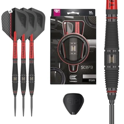 Image of TARGET Darts Scope Steel Tip Swiss Point Darts, 90% Tungsten Dart Set, Barrel 03 21G Sets, Red &amp; Black Professional Set with Points Tool