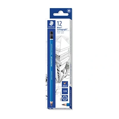 Image of STAEDTLER 100 12B Mars Lumograph Graphite Pencils for Drawing &amp; Sketching (Box of 12), Blue