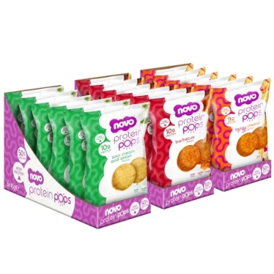 Image of Novo Nutrition Protein Pops Healthy Savoury Snack with High Protein, Low Sugar and Fibre 3 x (6 45g) BBQ, Tangy Cheese, Sour Cream Onion