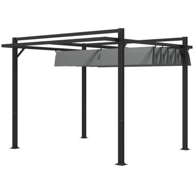 Image of Outsunny 3 x 3m Retractable Pergola Canopy with Aluminium Frame Dark Grey