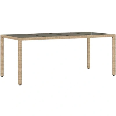 Image of vidaXL Garden Table with Glass Top Beige 190x90x75 cm Poly Rattan