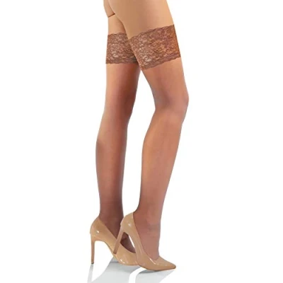 Image of Sesto Senso Women&#039;s Hold Ups Stockings Sexy Lace Top 15 Denier Beige 1/2 XS S Ete