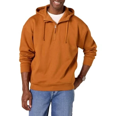 Image of Amazon Essentials Men&#039;s Quarter Zip Oversized fit Hoodie Sweatshirt, Caramel, L