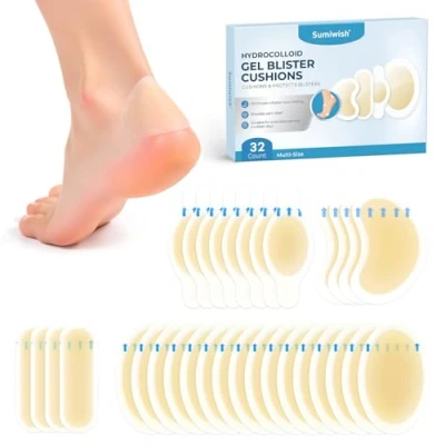 Image of Sumiwish Hydrocolloid Blister Bandages for Feet 32 Count Water Resistant Ideal Prevention &amp; Recovery