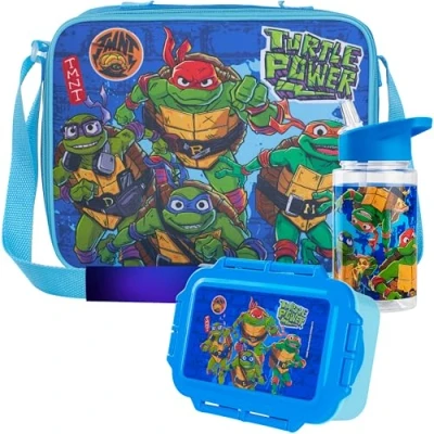 Image of Get Trend Teenage Mutant Ninja Turtles Water Bottle Lunch Bag and Box Kids Set 3 Pcs School Supplies Bento Snack BPA Free Leakproof Travel (Blue TMNT)