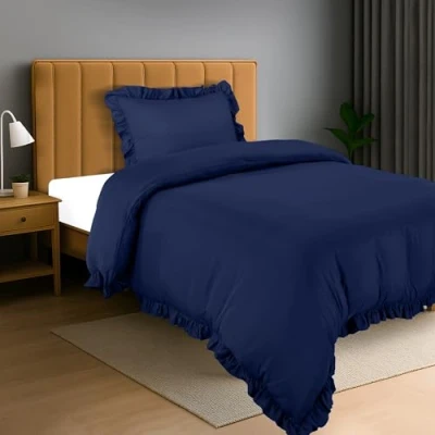 Image of Utopia Bedding Ruffle Duvet Cover Single Set with Pillowcase Soft Microfibre Polyester (Navy)