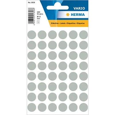 Image of HERMA Dot Stickers Grey, 240 Labels, Ø 13 mm, 48 Labels per Sheet, Self Adhesive Round Colour Stickers, Blank Marking Dots, Sticky Circle for Color Coding Calendar