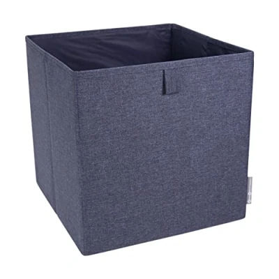 Image of Bigso Box of Sweden Cube Storage Unit for Shelf or Closet Large Clothes, Toys, Office Supplies, etc. Foldable Polyester and Cardboard Basket Blue
