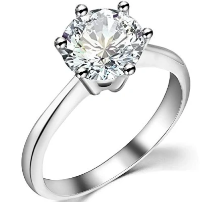 Image of 925 Sterling Silver 4 Carat Cubic Zircon Simulated Diamond Solitaire Engagement Ring (K, 2)