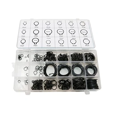 Image of Dapetz ® 300Pcs 18 Sizes E Clip Snap Ring Shop Assortment Black Circlip Kit External Retaining Set 3mm to 32mm in A Handy Plastic Storage Box