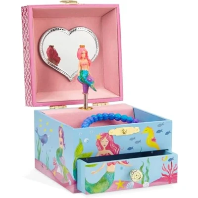Image of Jewelkeeper Mermaid Jewellery Music Box Gifts for Girls with Spinning Figurine Over The Waves Melody Keepsake Storage Treasures 10.8D x 8.9W 10.8H cm