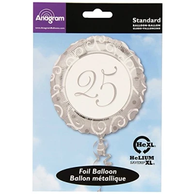 Image of amscan 10087613 Silver and White 25th Foil Balloon 45cm 1 Pc