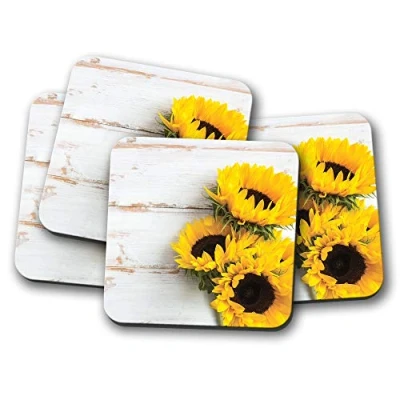 Image of 4 Set Pretty Sunflowers Coaster Flowers Rustic Mum Auntie Sister #14826