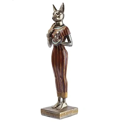 Image of lachineuse Bastet Statuette 31 cm Egyptian Goddess Statue Decoration Antique Egypt Figurine Object Cat Head Bust Original Decorative Gift Idea Home