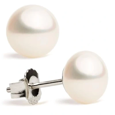 Image of Women Pearl Earrings Freshwater Cultured Pearls Secret &amp; You Button High, Near Round 925 Sterling Silver mounts Available in five sizes from 6 6.5 mm to 10 10.5