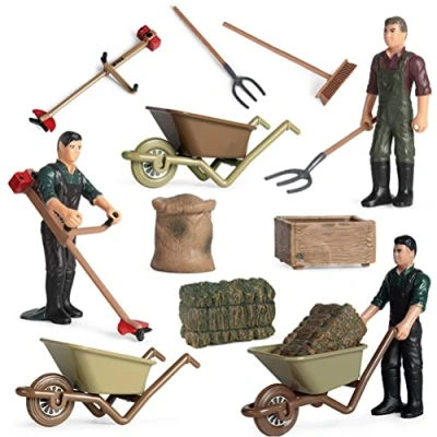 Image of Fencelly 12PCS/Set Little Farmer People Figures,Farm Tools Miniature Figurines Simulation Scene Farm Model Mini Educational Playset for Kids Toldders, color