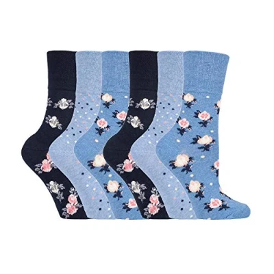 Image of SockShop 6 pairs Ladies Cotton Gentle Grip UK 4 8, EUR 37 42 Socks NEW variations (6 x RH177 Micro Blossom)