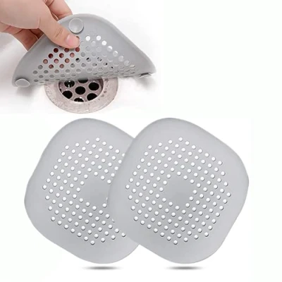 Image of 2 Pcs Silicone Drain Protector with Sucker, Sink Strainer Protector, Shower Covers Hair Catcher, Plug Trap Filter for Bathroom, Bathtub, Kitchen