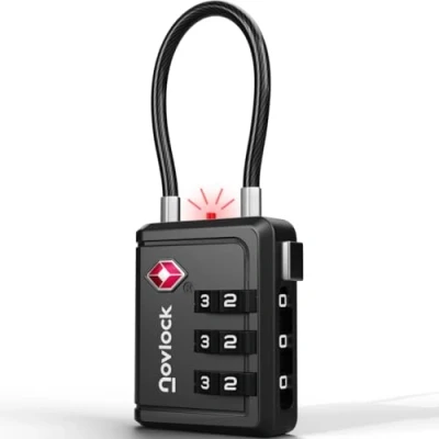 Image of TSA Approved Luggage Lock with Alert Indicator Travel Padlock Flexible Cable for Suitcases, Backpacks, Carry On Bags &amp; More Suitcase Lock, 1 Pack, Black