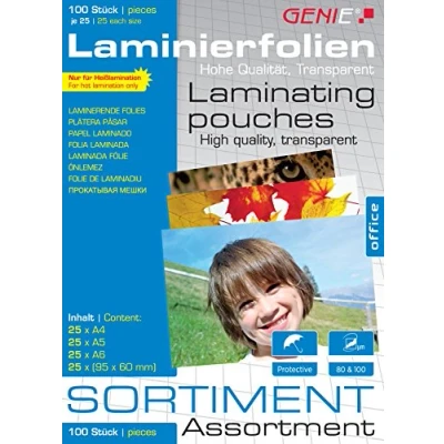Image of Genie Laminating Pouches Assortment Pack (Assorted) of 100