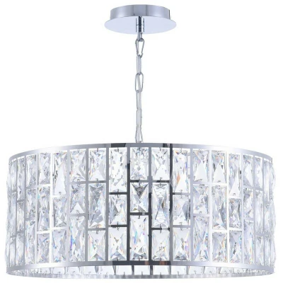 Image of Gelid Chandelier Cylindrical Pendant Chrome &amp; Crystal, 4 Light, E27