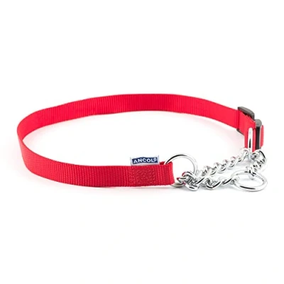 Image of Ancol Heritage Nylon &amp; Chain Check Collar Red 50 70cm Sz 5 9