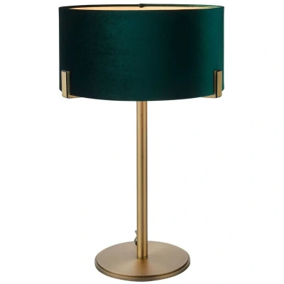 Image of Hayfield Table Lamp Matt Antique Brass Plate, Green Velvet Shade